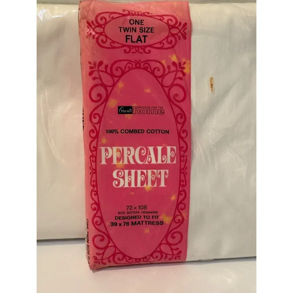 🛏️ Vintage Grants Home Percale Sheet Lot Twin Flat White 100% Cotton NOS